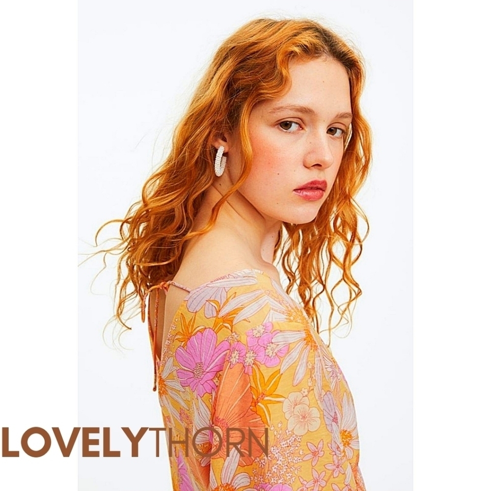 H&M // retro 70's floral print plunge open back puff sleeve mini dress - Picture 5 of 7